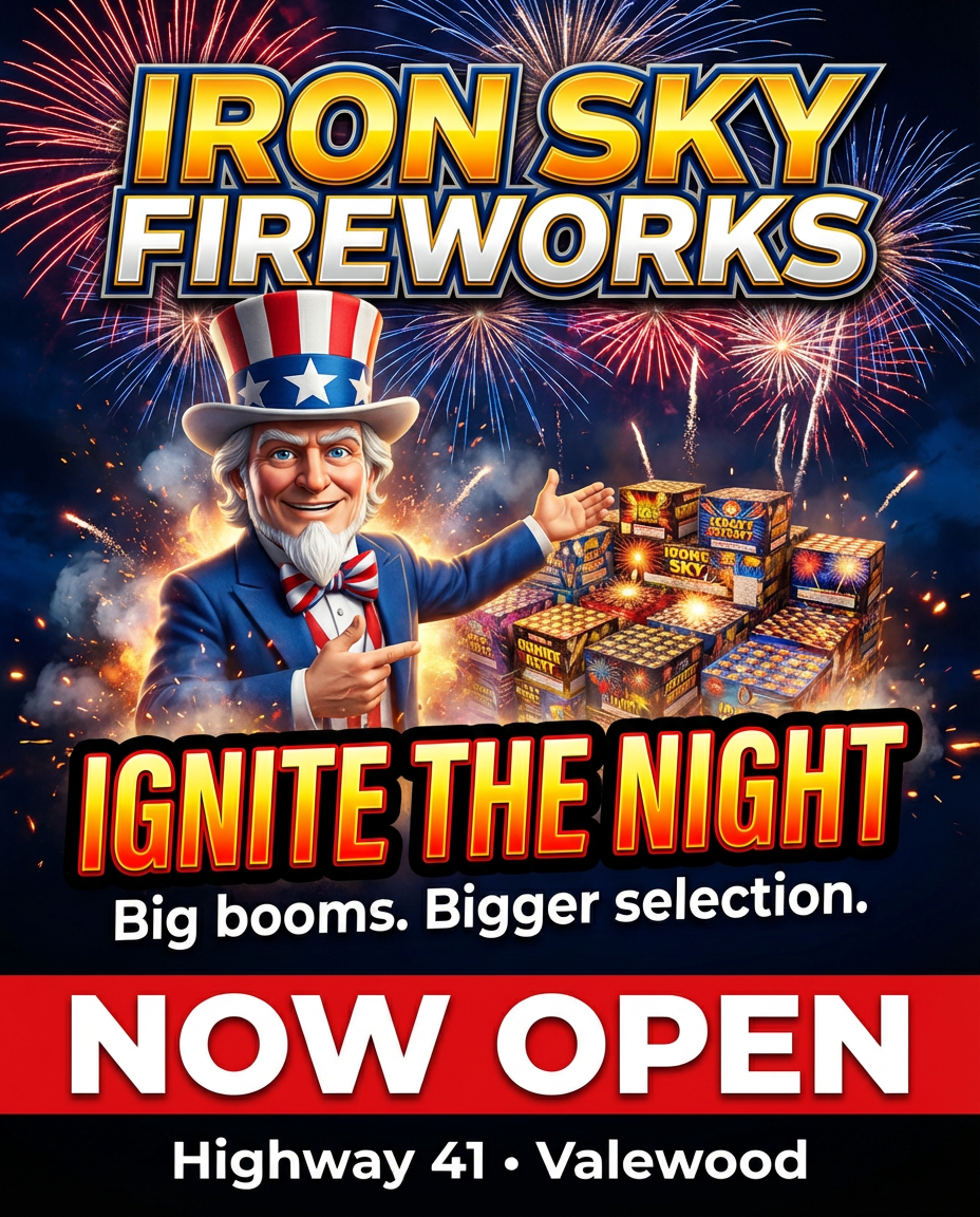 Iron Sky Fireworks grand opening retail graphic