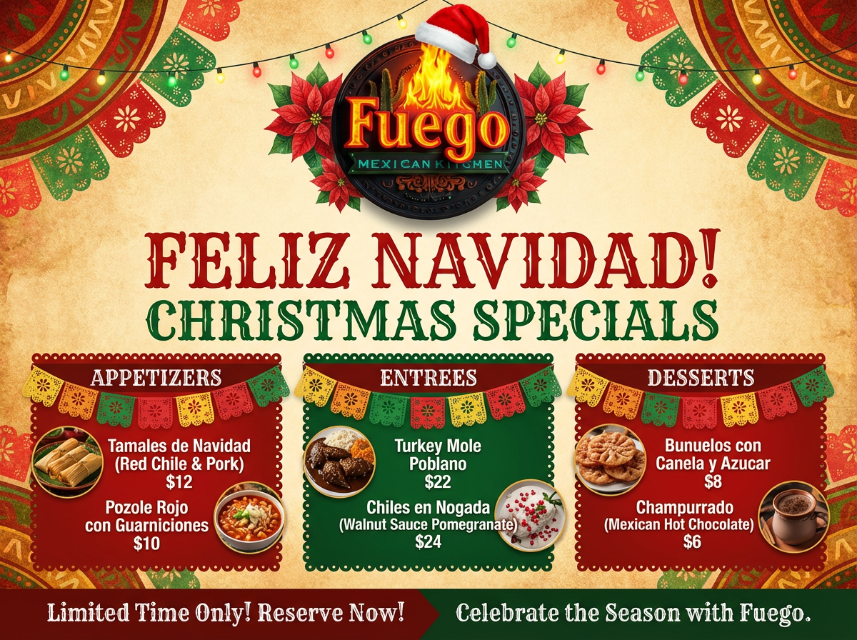 Fuego Mexican Kitchen Christmas Specials flyer