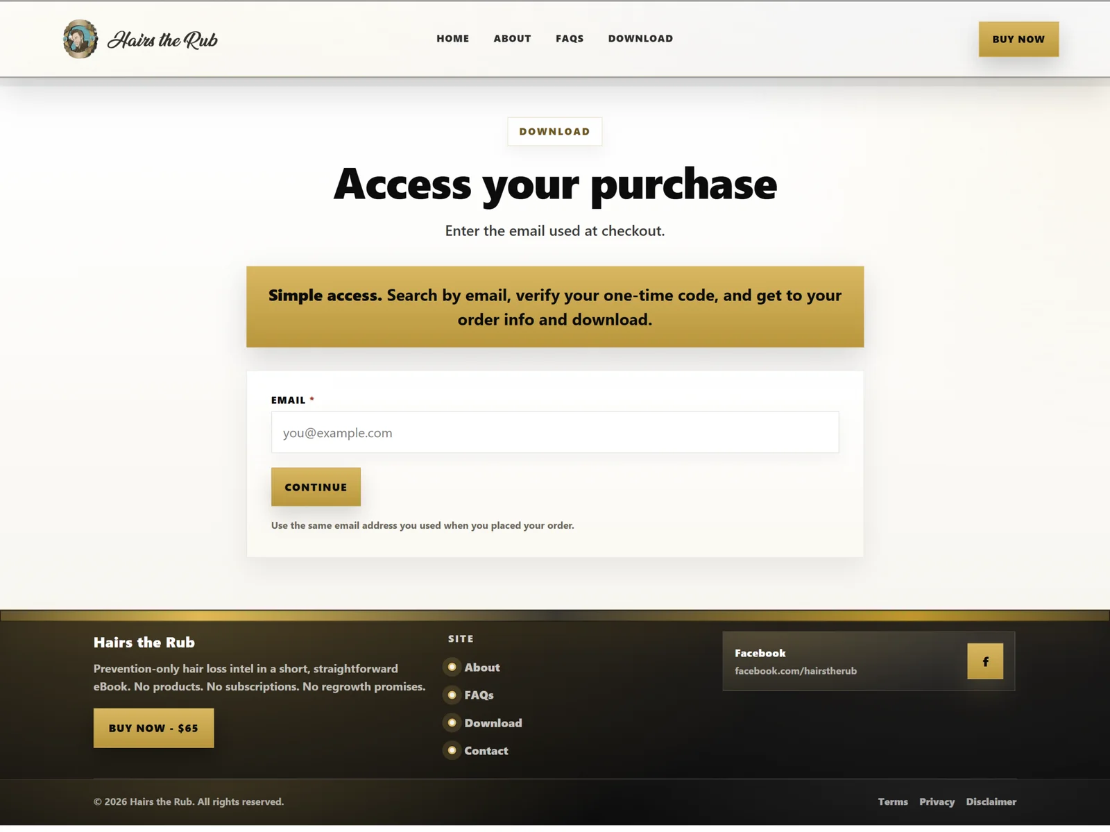 Hairs the Rub secure digital product download access page