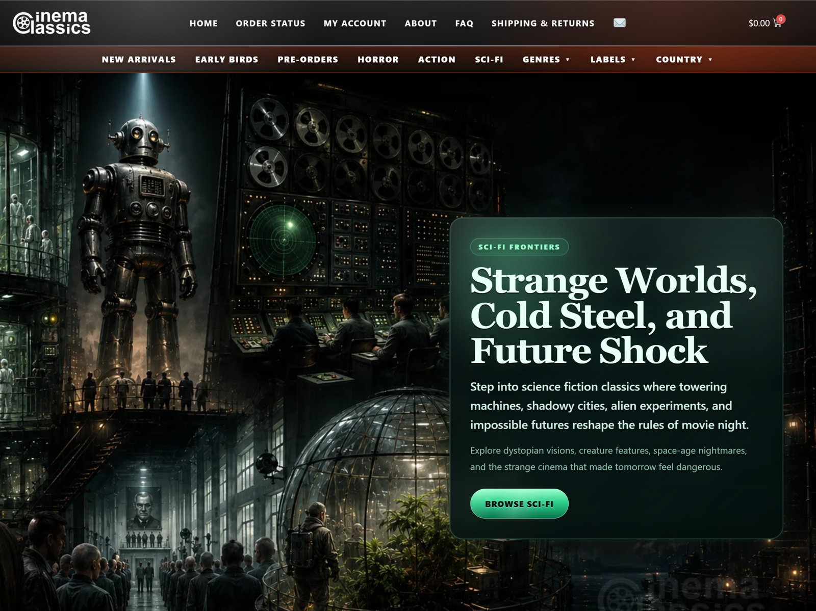 Cinema Classics ecommerce website homepage
